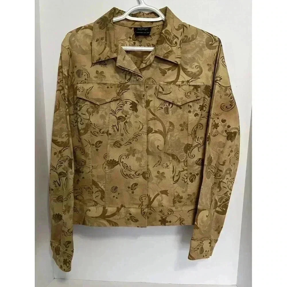 Vintage Womyn Y2K Tan Floral Scroll Jacket - Size Large